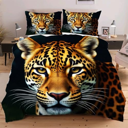 Dozrmey Bettwäsche 220x240 Gelber Leopard, Weiche Atmungsaktive Bettbezüge - Sets 3 teilig, Bettbezug mit Mikrofaser Reißverschluss 220x240 und 2 Kopfkissenbezug 80x80