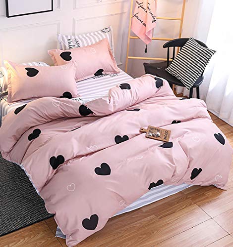 AShanlan Kinderbettwäsche 135x200 Mädchen Rosa Altrosa Kinder Bettwäsche Set Süß Herzen Motiv 100% Mikrofaser Pink Bettbezug Reißverschluss Kopfkissenbezug 80x80