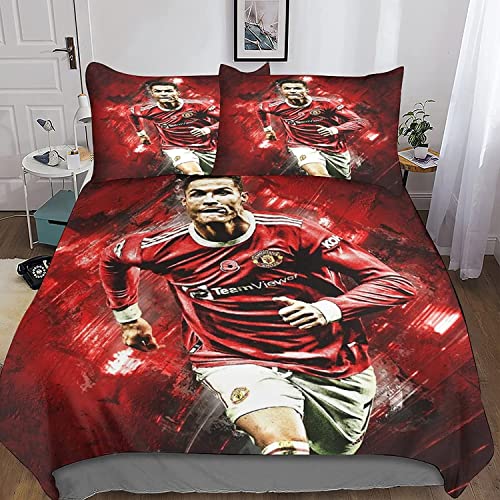 Zbeiba Bettwäsche 135x200 cm,Fußball Star Bettwäsche Set für Erwachsene Kinder Kissenbezug Bettbezug mit 3D Gedruckt Motiv(CL8,135x200+2 * 80x80)