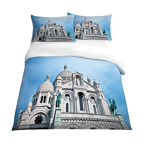 EXSANLIEAY Bettwäsche 135x200 Schloss Bettbezug Weich Mikrofaser Blau Bettwäsche-Sets mit Reißverschluss und 2 Kissenbezüge 80x80 für Jungen und Mädchen