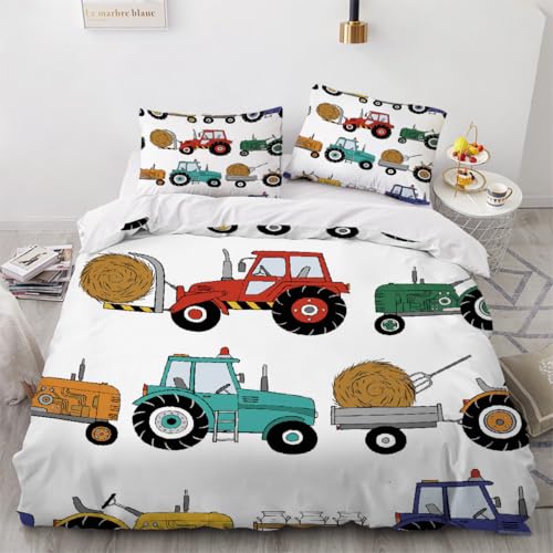 Generisch 3D Cartoon Traktor Bettwäsche 135x200 cm 2teilig Cartoon Traktor Bettbezug mit Reißverschluss 100% Mikrofaser Leicht Atmungsaktive Bettwaren Set mit Kissenbezüge 50x75?Muster 119-5?