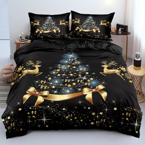 DXHOME Bettwäsche 135x200cm 4teilig Weihnachten Gold Schwarz Weihnachts Wintermotiv Weihnachten Deckenbezug 3D Drucken Weiche Mikrofaser Bettbezüge mit Reißverschluss und 2 Kissenbezüge 80×80cm DXHOME Bettwäsche 135x200cm 4teilig Weihnachten Gold Schwarz Weihnachts Wintermotiv Weihnachten Deckenbezug 3D Drucken Weiche Mikrofaser Bettbezüge mit Reißverschluss und 2 Kissenbezüge 80×80cm