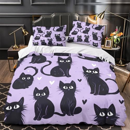 VOXYTMLWG Schwarz Katze Hautfreundlich 3D-gedrucktes Mystical Night Atmosphäre Bettbezug Bettwäsche 3 Stück mit Reißverschluss Bequem for Erwachsene,Kinder,Männer ,Fans Single?135x200cm?