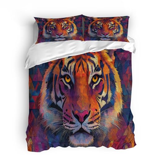 bettwäsche 135x200 Junge Bunter Tiger bettwäsche männer Polyester Komforter für Schlafzimmer Hotel Studentenwohnheim Leicht Warm Atmungsaktiv Maschinenwaschbar