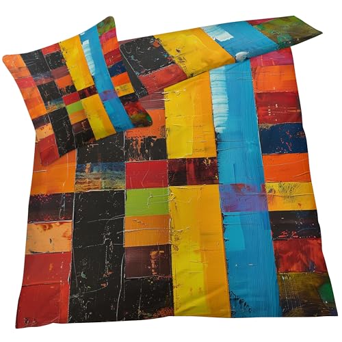 YELDAN Bettwäsche 135x200 Bunt Farbenfroh, Patchwork Kariert Bettbezug, Bettwäsche-Sets 2 teilig, Weich & Bügelfrei Mikrofaser Wendebettwäsche und 1 Kissenbezug 80x80 mit Umschlag
