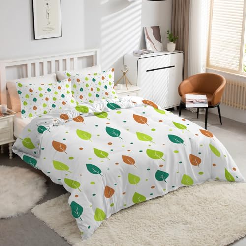 YZQGLHP Cartoonblätter Bettwäsche 155x220cm, Bunte Punkte Bettbezug Wendebettwäsche, Weich Mikrofaser Bettwäsche-Sets mit Reißverschluss und 2 Kissenbezüge 80x80cm