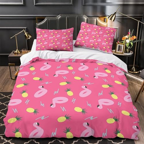 VOXYTMLWG Pink Leopard 3D Druck Bettwäsche-Set 3 Stück Zip Verschluss Wild Animal Bettdeckenbezug Bequem mit Kopfkissenbezug for Jungen,Teenager,Männer,J ugendliche Single?140x200cm?