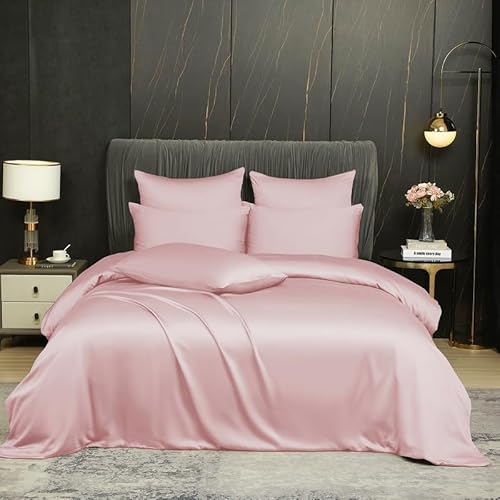 Gezu Bettwäsche 140 x 200 cm, Rosa, Bambus, Tencel Lyocell, Bettbezug, Coole Seide, glatt, glänzend, natürlich, Bambus, Bettwäsche für Erwachsene mit Reißverschluss und 1 Kissenbezug 65 x 65 cm