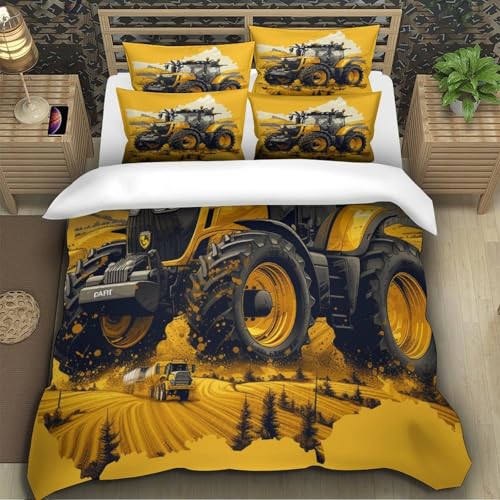 TZOVPCDFA Traktor Bettbezug Set Bettwäsche Kinderbettwäsche Reißverschluss Mit Kissenbezügen Betten Set Für Jungen Und Mädchen, Kinder Single?140x200cm?