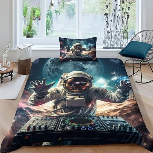 CRJUS dj Astronaut Jungen Teenager Bettbezug Set Kosmos Modern Bettwäsche Dekorativ Betten Set Polyester Für Kinder Männer Bettbezüge Single?135x200cm?