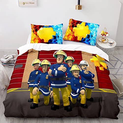 IMSY Jungen Bettwäsche 135x200 cm,Kinder Bettwäsche Feuerwehrmann Mikrofaser RetterKissenbezug 80x80 cm,deko Teenager Mädchen Zimmer (A,135x200cm+80x80cmx1)