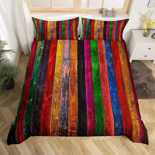 Bettwäsche Set Landhausstil Weiche Mikrofaser Bettwäsche 135x200 3D-Druck Bettbezug Holzfußboden 3 Teilig Bettbezüge mit Reißverschluss und 2 Kissenbezüge 80x80 cm a3944