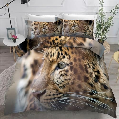 Bettwäsche 200x200 Gepard Microfaser BettwäSche-Sets mit ReißVerschluss, Punkte Hautfreundlich Bettwaren, Bedding EnthäLt 1 Bettbezug und 2 Kissenbezug 80x80