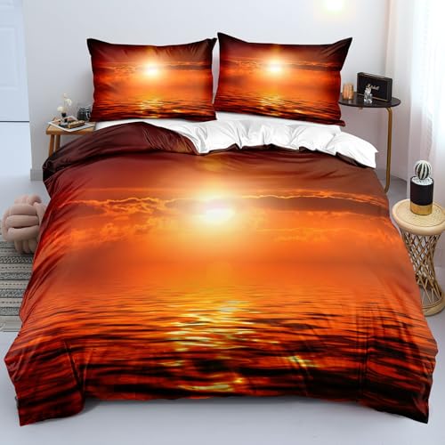 Generisch Meer 3D-Bedruckte -Federbettdeckenhülle - 100% Microfaser 155x200 cm, spät 3-Teiliges Bettwäsche-Set mit 2 Kissenbezügen, mit Reißverschluss und Eckbändchen K849