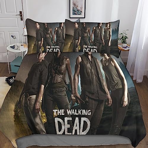 YINGD 3D The Walking Dead Bettbezug-Set aus Mikrofaser, mit Reißverschluss, 3-teilig, für Teenager, Jugendliche, Mädchen, Herren, 140 x 200 cm