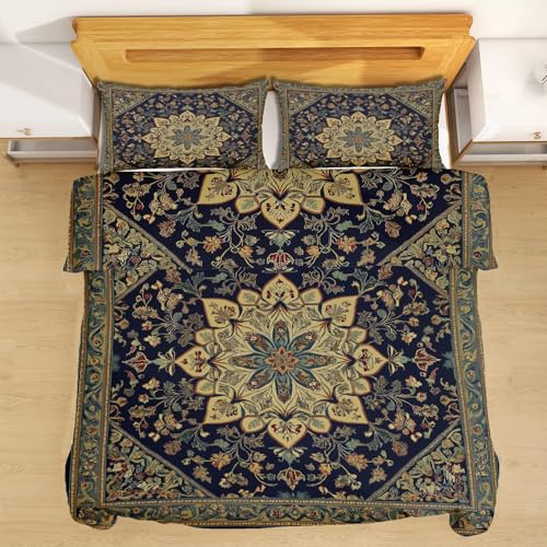 Tyafsgvqo Orientalisch Medaillon Bügelfrei Bettwäsche 3 Teilig, Indisch Mandala Blumen Bettbezug 135x200 cm, Boho Ethnisch Vintage Bettwäsche Set Weich, Wendebettwäsche mit 2 Kissenbezug 80x80