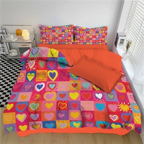 Bettwäsche 200*200cm Leuchtende Farben Herzförmige Sternblumen Bettbezug Set 3 Teilig Herzförmiges,farbenfrohe s Puzzle Blümchen Blumen Weich Bettwäsche-Sets mit 2 Kissenbezüge und Reißverschluss