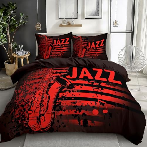 Quixora Bettbezug-Set mit Kissenbezug Dunkles Weinrot Bettwäsche-Set für Jungen Mädchen Kinder, Saxophon und Musiknoten Drucken Bettbezug 135 x 200 cm 3er Set Weich Mikrofaser, Atmungsaktiv Quixora Bettbezug-Set mit Kissenbezug Dunkles Weinrot Bettwäsche-Set für Jungen Mädchen Kinder, Saxophon und Musiknoten Drucken Bettbezug 135 x 200 cm 3er Set Weich Mikrofaser, Atmungsaktiv