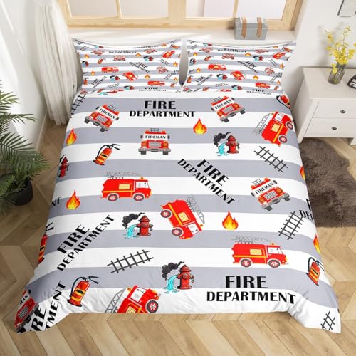 Homemissing Kinder Feuerwehr Drucken Bettwäsche-Set für Jungen Mädchen Feuerwehr Bettbezug Set Feuerwehr Werkzeuge Dekor Bettwäsche Set 200x200cm Raum Dekor Ultra Weich 3 Stück