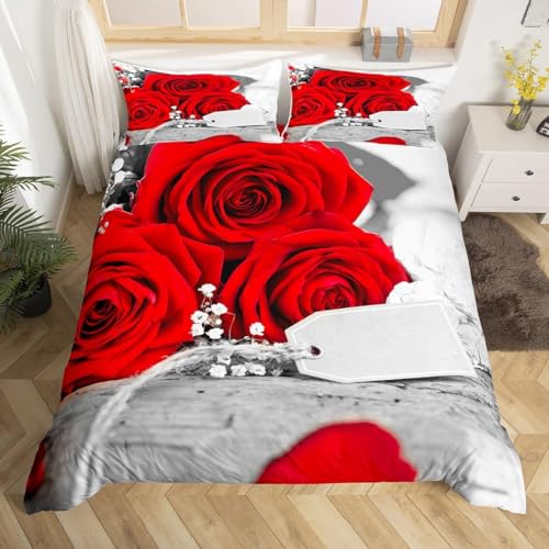 Bettwäsche 200x220 Rote Kuschelig Weiche Mikrofaser Bettwäsche Romantisches Thema 200x220 3D Effekt Bettbezüge Reißverschluss und 2 Kissenbezüge D 1441