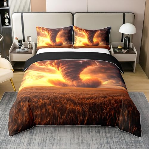 100% Baumwolle Golden Tornado Bettbezug 135x200,Gothic Natur Katastrophe Bettwäsche Set,Gothic Horror Thema Tröster Bezug,Herbst Herbst Thanksgiving Bettbezug für Schlafzimmer Dekor,Reversible