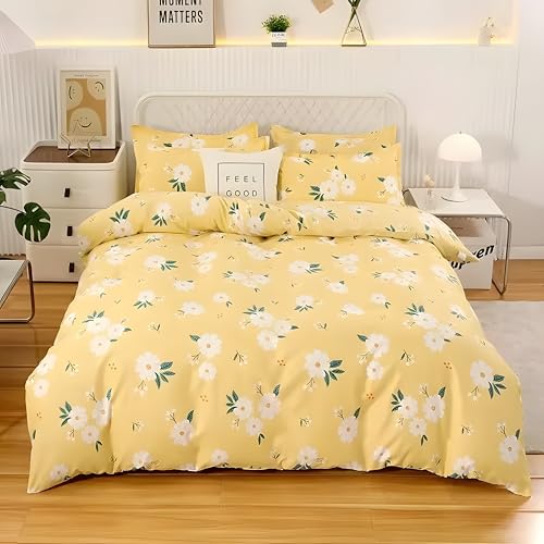 HYSNKSM Bettwäsche 200x220 Gelb Bettwäsche Sets 3Teilig Mikrofaser Bettbezug 200 x 220 2 Kissenbezug 80x80 cm Kuschelige Bettbezüge Blumenstil mit Reißverschlusd620