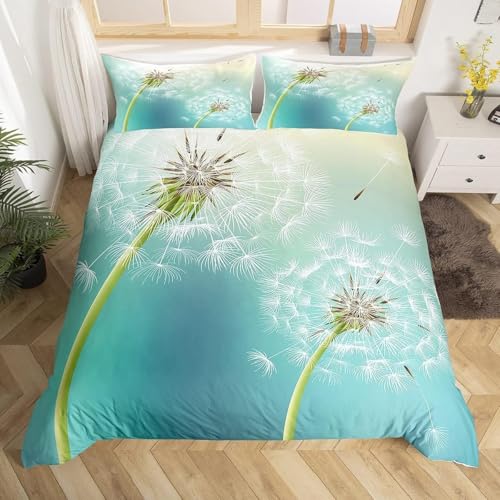 TMMDH Bettwäsche 135x200 cm 3teilig Set, Pusteblumen Drucke Natur Mikrofaser Bettbezug Set Bügelfrei & Knitterfrei mit Reißverschluss und 2 Kissenbezug 80x80 cm