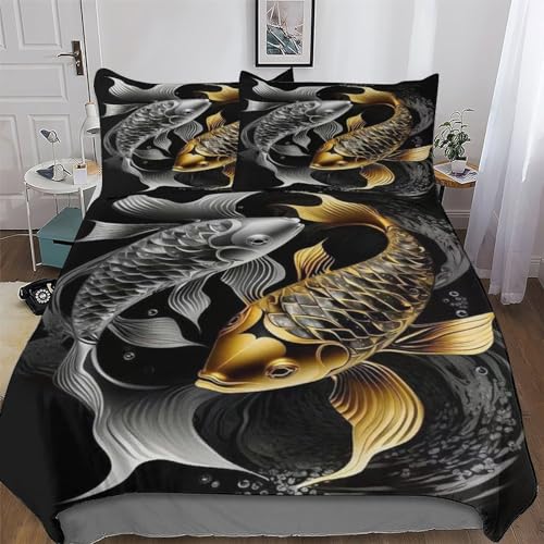 AAPZY Fisch Bettwäsche 3D Bettbezug Für Jungen Mädchen 3 Teilig Bettbezüge Atmungsaktive Mikrofaser Deckenbezug Mit Reißverschluss Und Kissenbezug King (220x240cm)