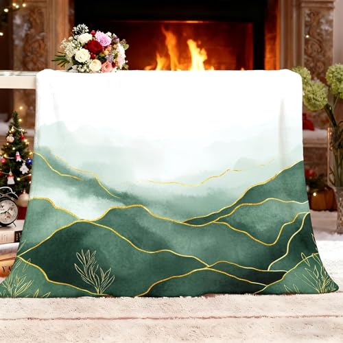 Kuscheldecke XL 150x200cm Abstrakt Berge Gold Linien äSte wasserdichte Decke aus Flanell-Sherpa Weiß Bettwäsche Wohndecken Couchdecke Decken für Sofa Couch und Tagesdecke