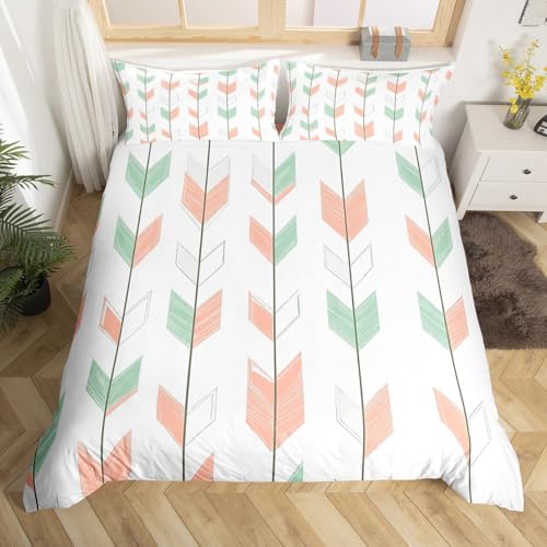 Homewish Pfeil Bettwäsche Set für Teens Erwachsene,Retro Muster Bettbezug 220x240 für Kinder,Abstrakte Dreiecke und Streifen Bettbezug,Vintage Kunst Motive Bett Set mit 2 Kissenbezüge Atmungsaktiv