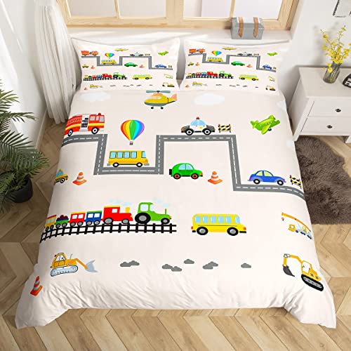 richhome Urban Cars Kinder Bettbezug Set 135x200,Feuerwehr LKW Flugzeug Cartoon Bettwäsche Set, Bagger BAU Fahrzeuge Tröster Abdeckung, Nette Quilt Cover, 1 Kissenbezug