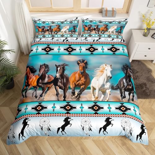 Azteken-Bettbezug, afrikanisches Tribal-Pferd, bedrucktes Bettwäsche-Set, Bauernhoftiere, Trösterbezug, ethnischer Stamm, Pfeil, Traumfänger, Queen-Bett-Set, nordischer Stil, Raumdekoration