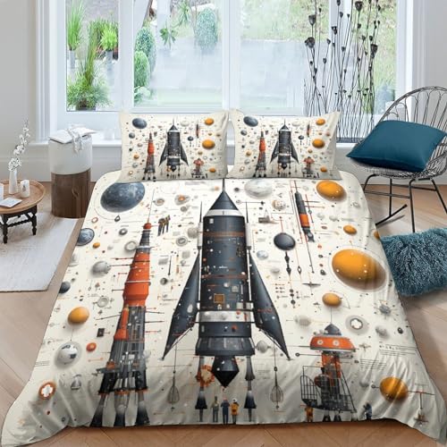 CRJUS Zeichentrickfilm Astronaut Betten Set Kinder 3D Bettbezug Set Zeichentrickfilm Gedruckt Bettwäsche Set Für Mikrofaser Kinder Jungen Mädchen Weich Haltbar Atmungsaktive Double?200x200cm?