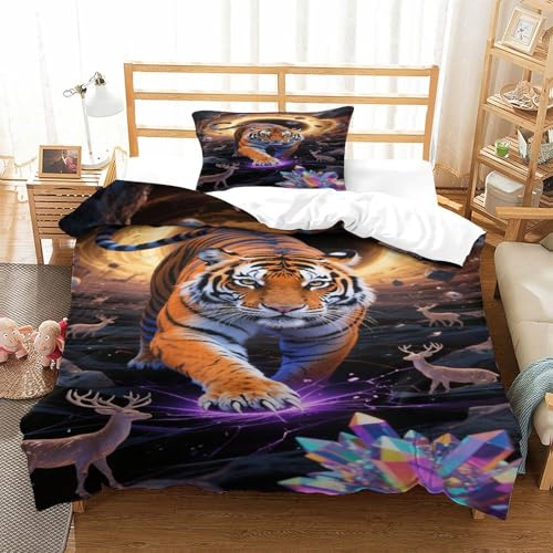 VYIPAXTOR Tiger Bettbezug Bettwäsche Set Kinderbettwäsche Reißverschluss Mit Kissenbezügen Betten Set Für Jugendliche Kinder Schlafzimmer Single?135x200cm?