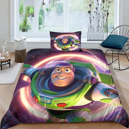 Loongboy Toy Story Buzz Lightyear 3D Gedruckt Bettwäsche-Set 2 Teilig Ettbezüge Mit Kissenbezug Soft Microfaser Luxus Modern Mit Reißverschluss Für Erwachsene Und Kinder Single?135x200cm?