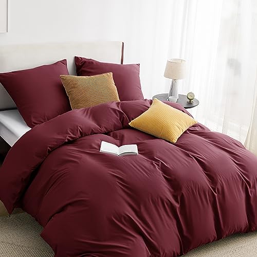 BEDSURE Bettwäsche 220x240 3teilig Weinrot   1 Bettbezug 240x220 cm + 2 Kissenbezüge 80X80 cm, ÖKO TEX Bettwäsche Sets Polyester Mikrofaser Reißverschluss