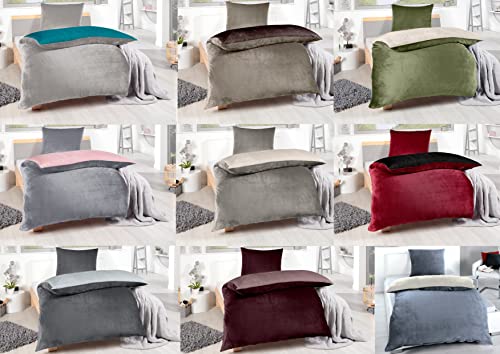 MB Warenhandel24 Bettwäsche Winter - Set Plüsch, Teddy-Fleece, 135x200 cm Bettbezug mit 80x80 cm Kissenbezug, Wende-Design, Bügelfrei, Winter-Warm, Cashmere Touch (Rosé/Beere)