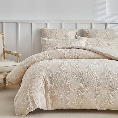 GETIYA Elegant Blattmuster Bettwäsche 135x200 4Teilig Beige Bettwäsche Blätter Muster Bettbezug Damen Mädchen Exquisite Getuftet Bettbezug Mikrofaser Deckenbezug mit 2 Kissenbezug 80x80