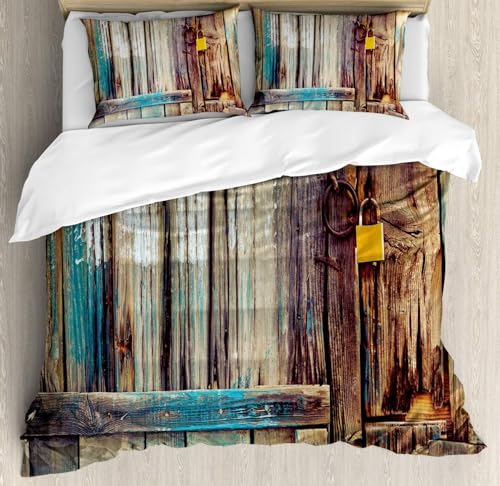 Bettwäsche 155x220 Landhaus Bettwäsche-Sets Atmungsaktive Angenehme Bügelfrei Microfaser 3D Bettbezug Scheunentor mit Reißverschluss und 2 Kissenbezüge b.8603