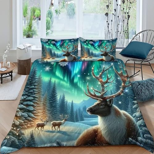 HOGDISAJD Bettwäsche Weiche Feder Schneehimmel 3D Gedruckt Bettdeckenbezug 2 Kopfkissenbezüge Luxus Set 3 Stück Zimmer Dekorative King?220x240cm?
