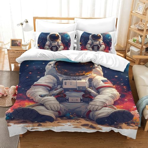 RVZADEERD Astronaut Bettbezug Bettwäsche Set Kinderbettwäsche Reißverschluss Mit Kissenbezug Betten Set Für Jungen Und Mädchen, Kinder Single?140x200cm?