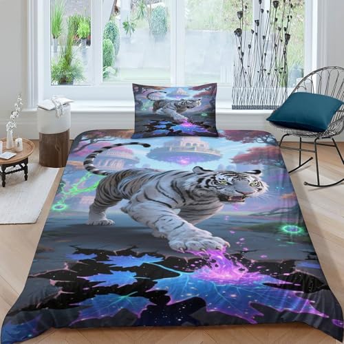 CHUIYUFULAN Tiger Bettbezug Set Bettwäsche Kinderbettwäsche Reißverschluss Mit Kissenbezügen, Betten Set Für Jugendliche Kinder Schlafzimmer Single?135x200cm?