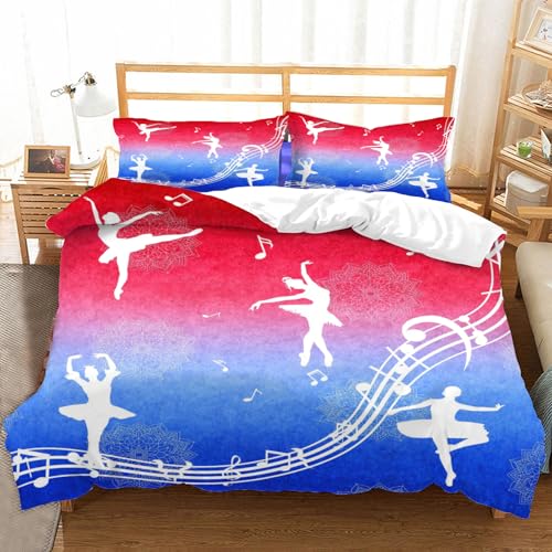 Hongduo 3D Prinzessin Ballett Bettwäsche 200x200 cm Weiche Mikrofaser Karikatur Muster Bettwäsche-Set mit Reißverschluss 3 Teilig Bettbezug Set mit 2 Kissenbezug 80x80 cm