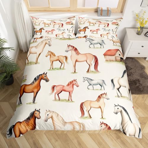 Homewish Jungen Pferd 220x240 Pferd Bettwäsche Sets für Mädchen Kinder Rustikale Bauernhaus Thema Bettbezug 3D Wild Tier Pferd Tröster Abdeckung Galloping Pferd Bettwäsche