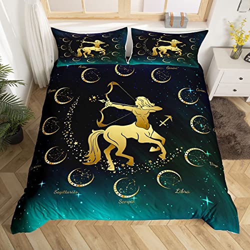 richhome Schütze Bettwäsche-Set,Schöner Mann, der Pfeil schießt Bettwäsche Set 135x200cm,Sternzeichen der Sternengalaxie Betten Set für Kinder Jungen Mädchen Teenager 2St.Reißverschluss Mikrofaser
