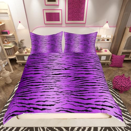 richhome Kinder-Bettwäsche-Set mit Kuhfell-Aufdruck, Einzelbett, Rindsleder, Bettbezug für Teenager, Schlafzimmer, Dekoration, Bauernhaus, violett, Tagesdecke, Bezug mit 1 Kissenbezug, modisch