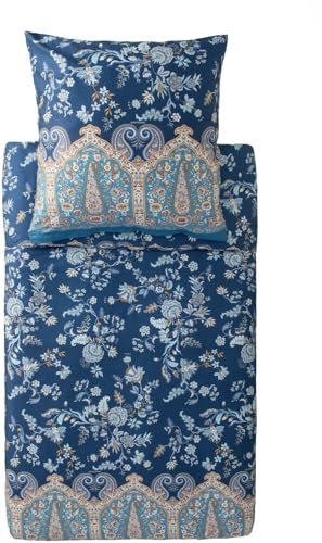 Bassetti Indian Roses Bettwäsche + 2 Kissenhüllen aus 100% Baumwollsatin in der Farbe BLAU B2, Maße: 200x200 + 2 K 80x80 cm - 9333274