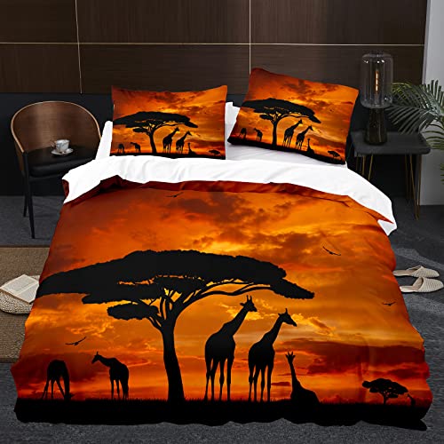 YANZHANG Bettwäsche 135x200 3 teilig Bettbezug Set Twilight-Giraffe 100% Mikrofaser Bettbezug Bettgarnitur mit Reißverschluss Bettdecken Bezug & Kissenbezug 80x80 cm