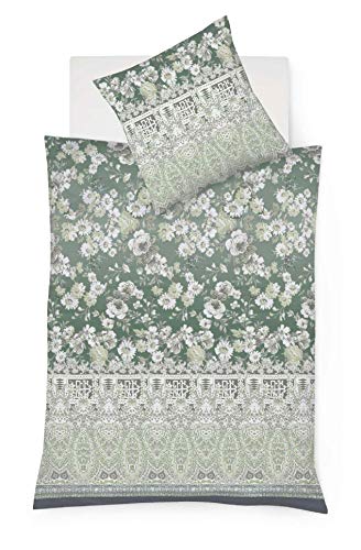  Mako Satin Bettwäsche 155x220 Ornamente Blumen grün grau 113804 5