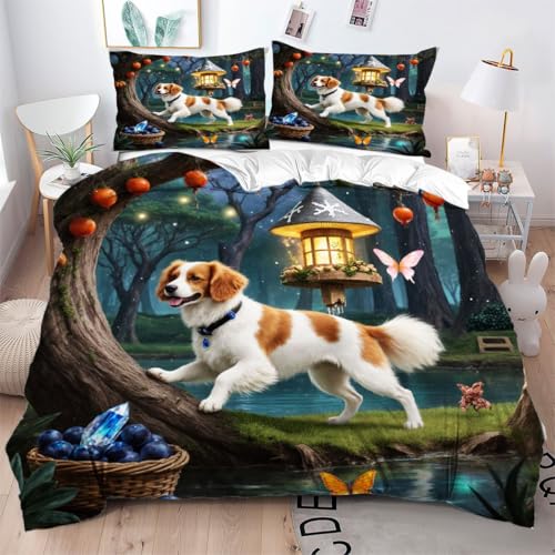 Gumntun Bettwäsche 180×220 cm Tier Golden Retriever, 3 Teilig Bettbezug für Doppelbett mit Reißverschluss, Deckenbezug für Jugendliche Teenager Erwachsene, 2 Kissenbezüge 80×80 cm_B11902